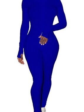 Amazon Royal Blue Long-Sleeve Fitted Jumpsuit